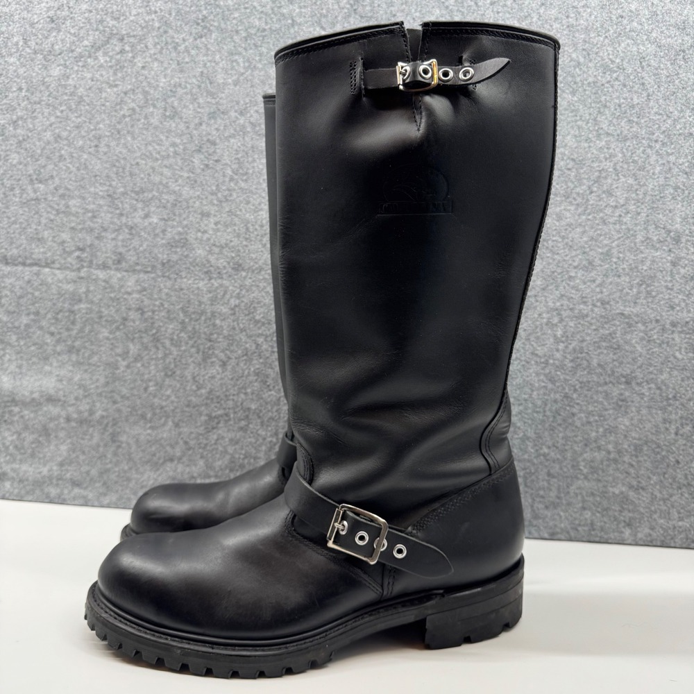 Vintage Carolina Engineer Motorcycle Boots Mens 10.5 Black Leather Steel Toe 16"